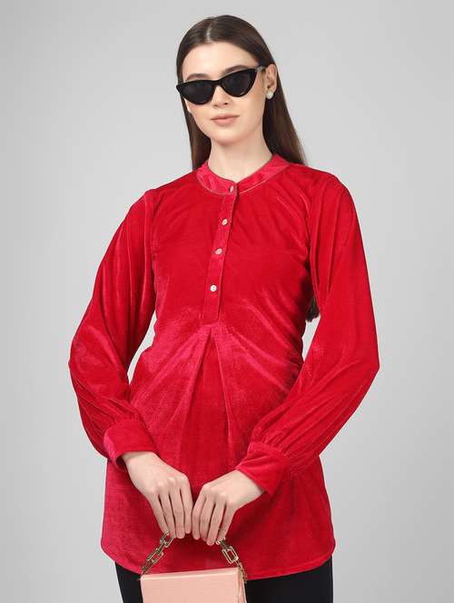 women manfdarin neck solid a-line tunic - 20957764 -  Standard Image - 0