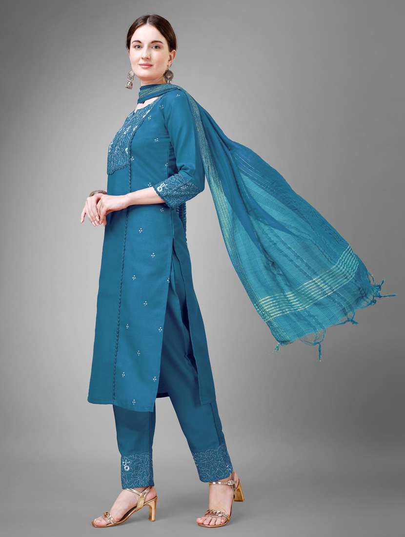 women three quarter sleeve kurta pant set - 20957924 - Standard Image - 1