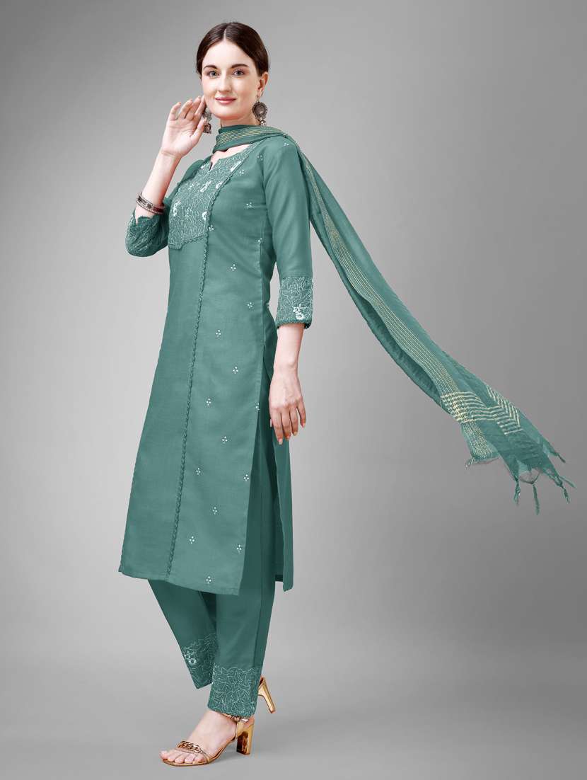 women three quarter sleeve kurta pant set - 20957929 -  Standard Image - 1