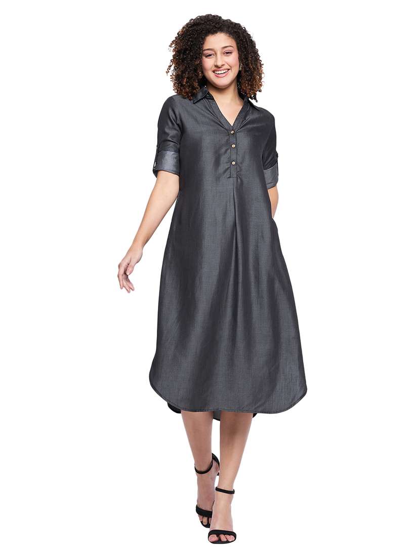 solid black denim a-line dress