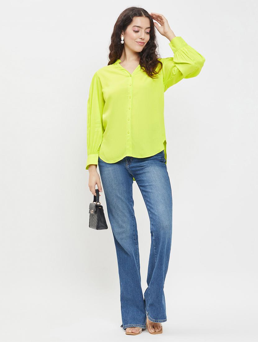 womne solid bishop sleeves high low shirt - 20957941 - Standard Image - 4