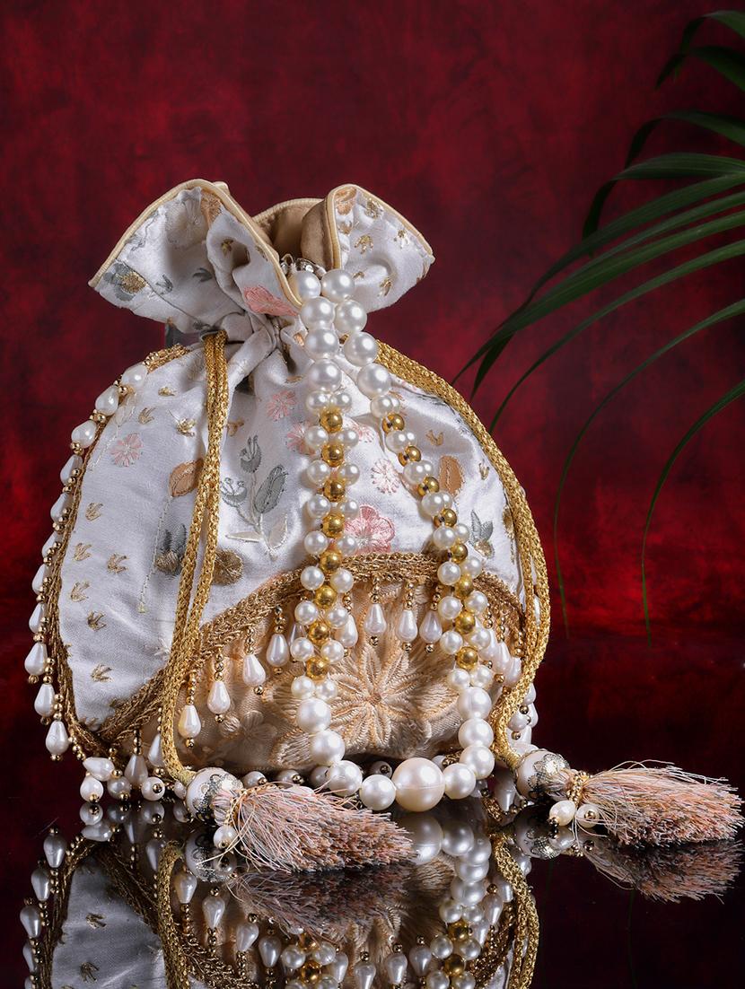 embroidered faux silk regular potli