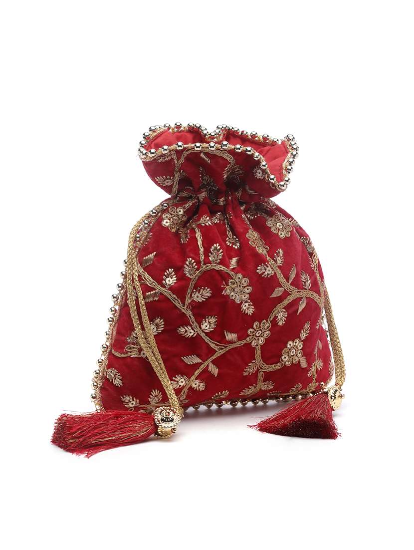 Embroidered Faux Silk Regular Potli