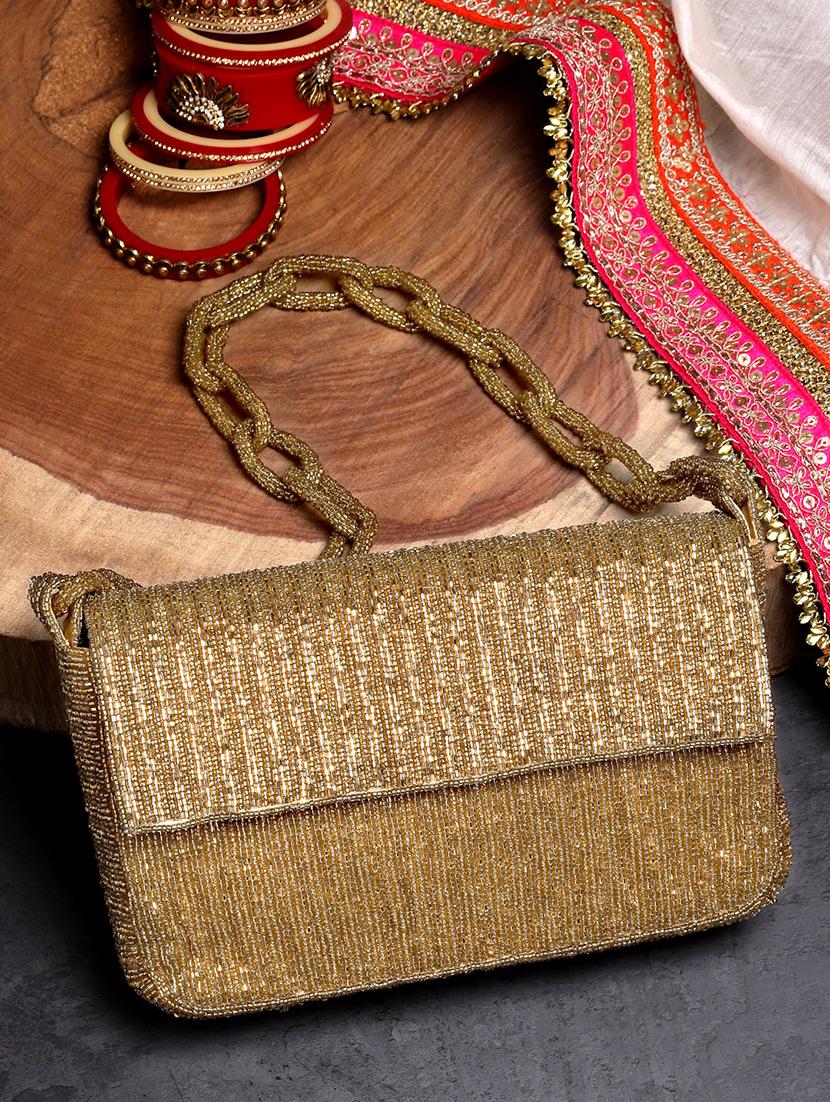 gold faux silk fold over clutch - 20957992 -  Zoom Image - 0