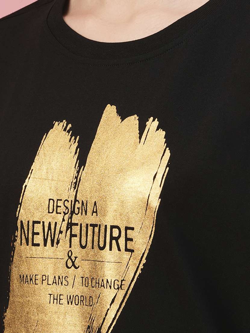 globus women black typography printed drop shoulder boxy fit t-shirt - 20958600 -  Standard Image - 4