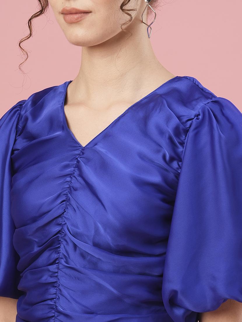 women solid puff sleeves ruched top - 20958608 - Standard Image - 4