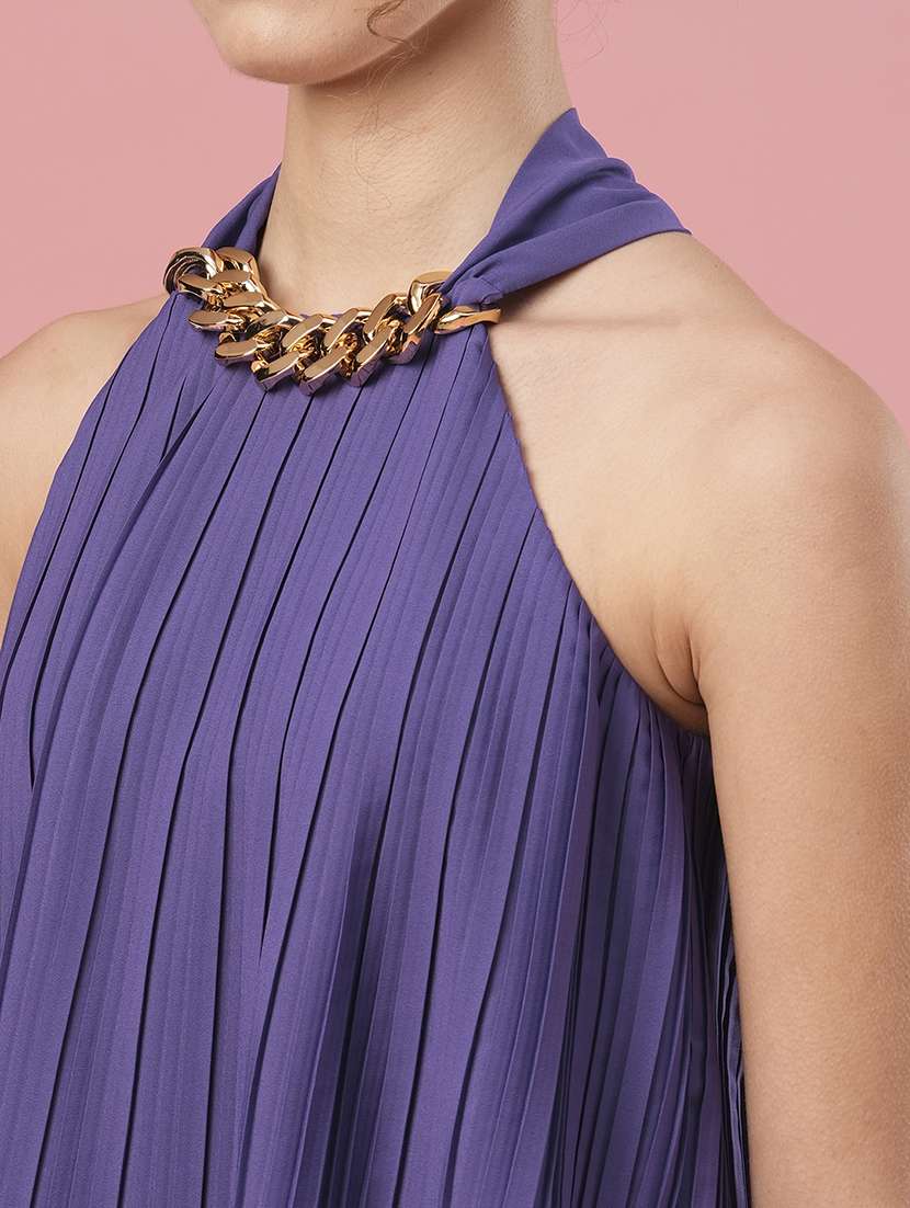 globus women purple halter neck accordion pleats a-line party top - 20958614 -  Standard Image - 4