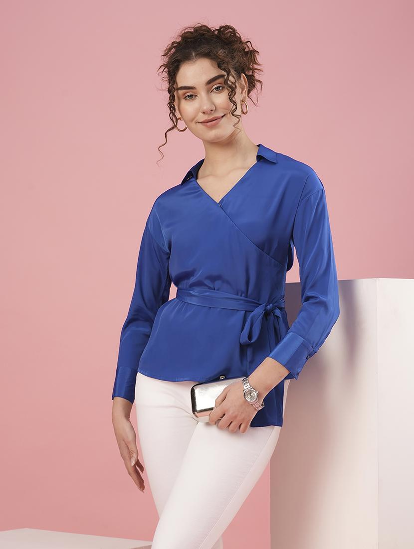 blue polyester wrap top - 20958627 -  Zoom Image - 0