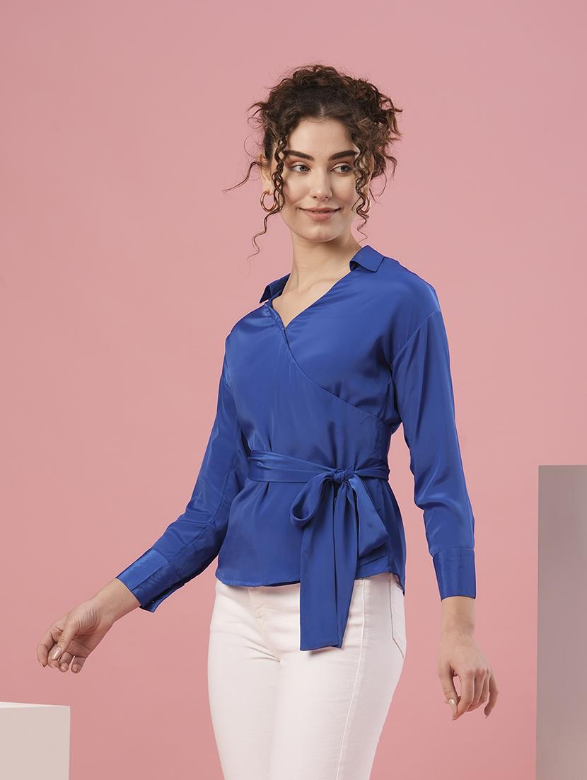 blue polyester wrap top - 20958627 -  Standard Image - 1