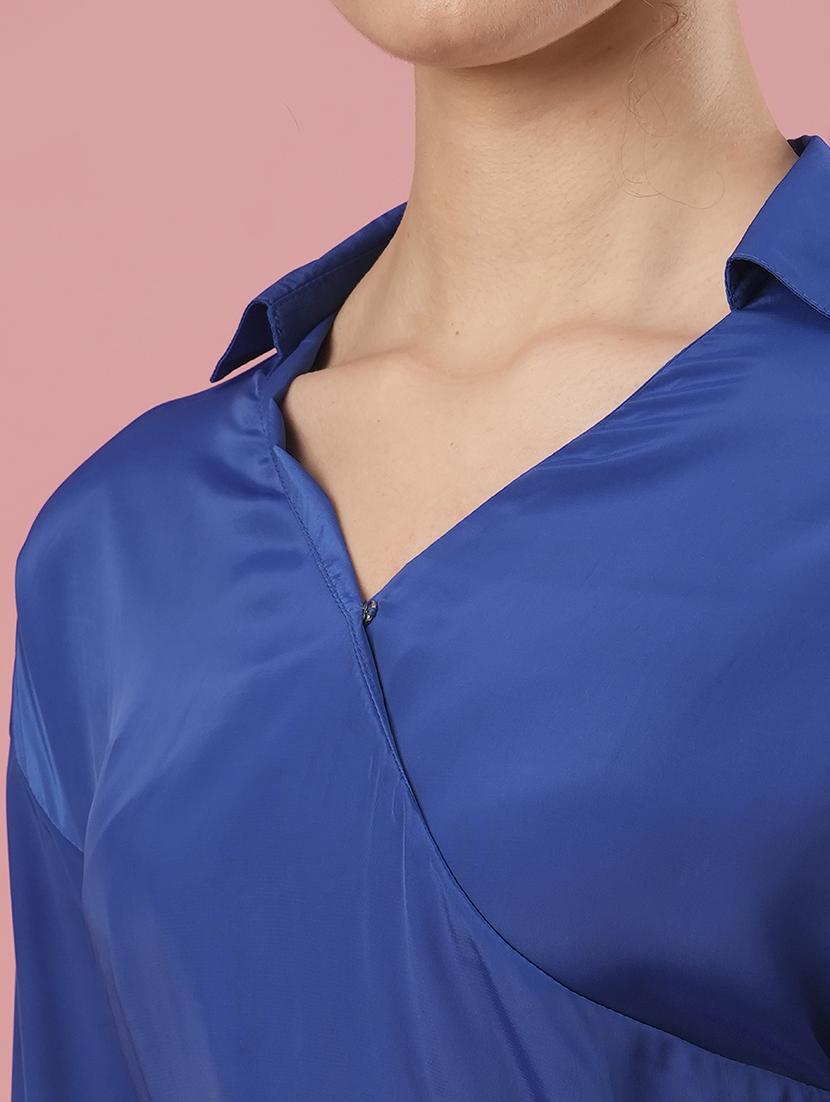 blue polyester wrap top - 20958627 - Standard Image - 4