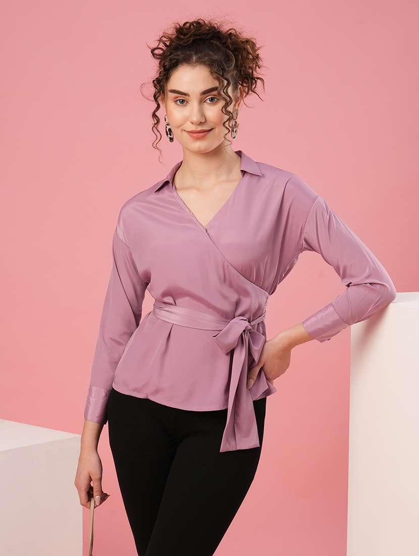 mauve polyester wrap top