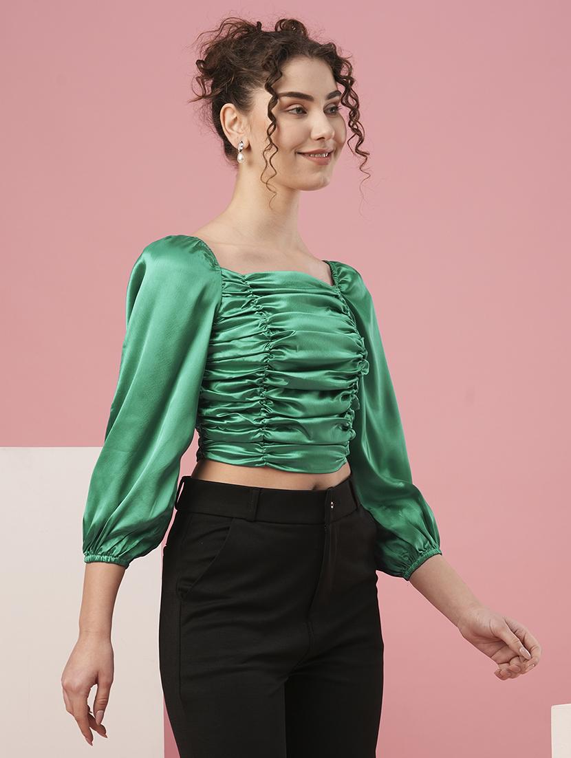 green polyester crop top - 20958629 -  Standard Image - 1