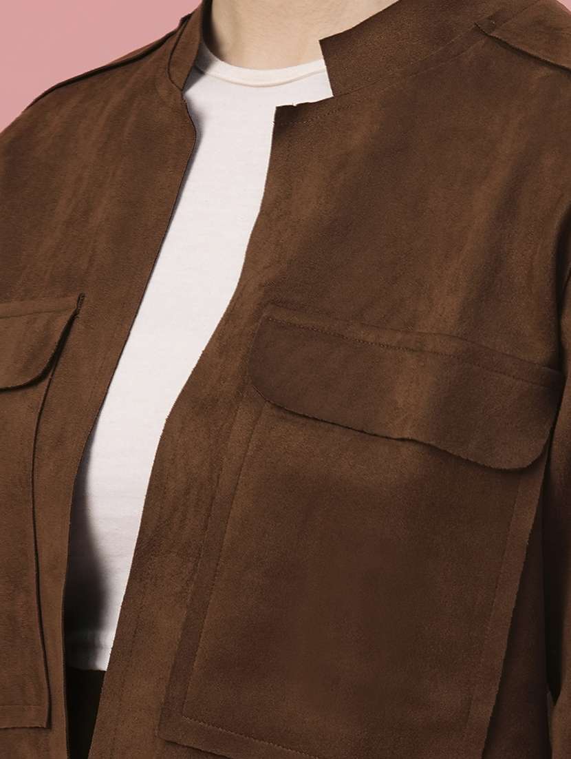 women solid brown regular jacket - 20958637 -  Standard Image - 4