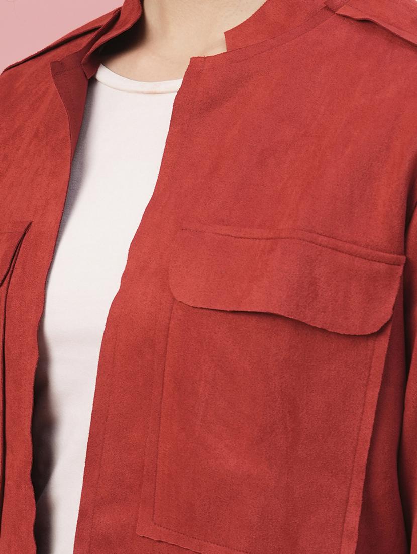 women solid red regular jacket - 20958638 - Standard Image - 4