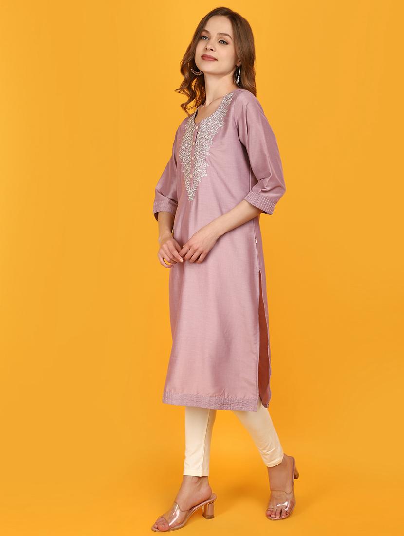 women three quarter sleeve straight kurta - 20958693 -  Standard Image - 1