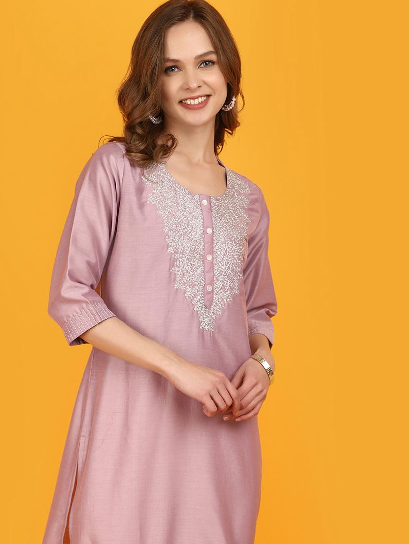 women three quarter sleeve straight kurta - 20958693 - Standard Image - 4