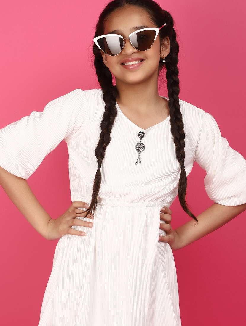 girls solid off white round neck frock - 20958722 -  Standard Image - 4