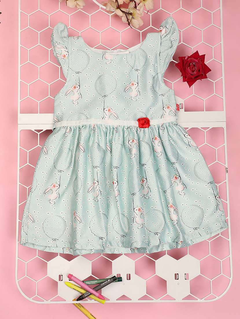 green printed detailed frock