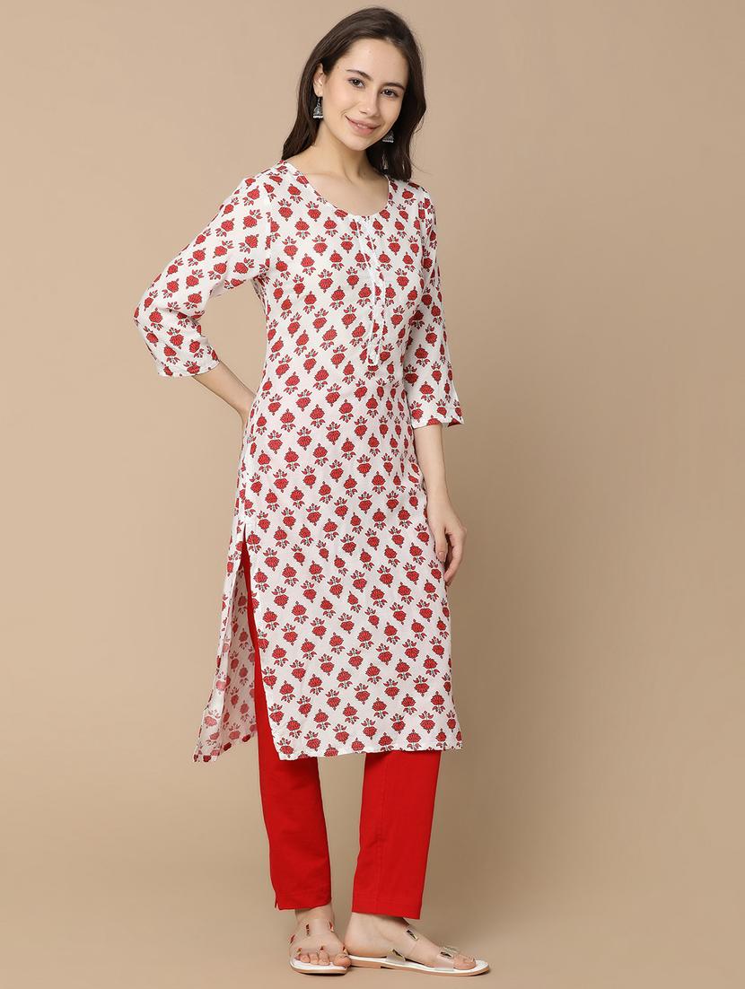 white rayon straight kurta - 20958788 - Standard Image - 1