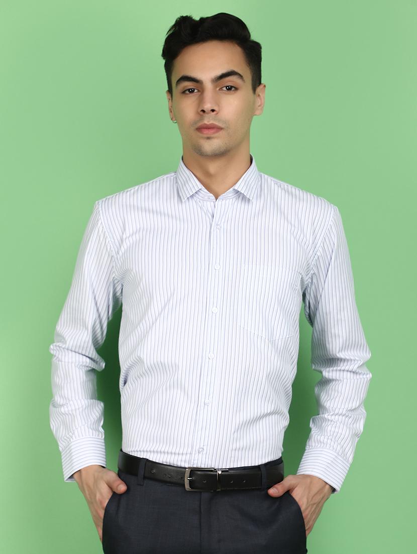 men white regular fit striped long sleeves formal shirt