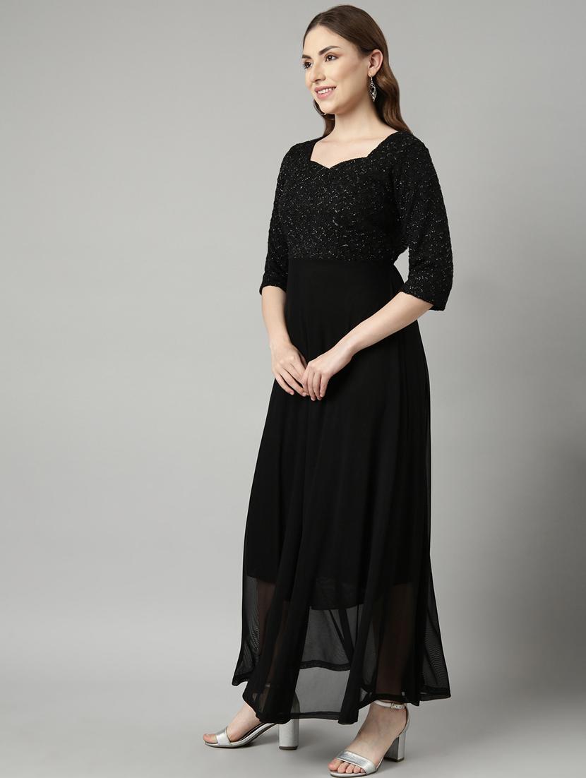black self design detailed dress - 20958819 -  Standard Image - 1
