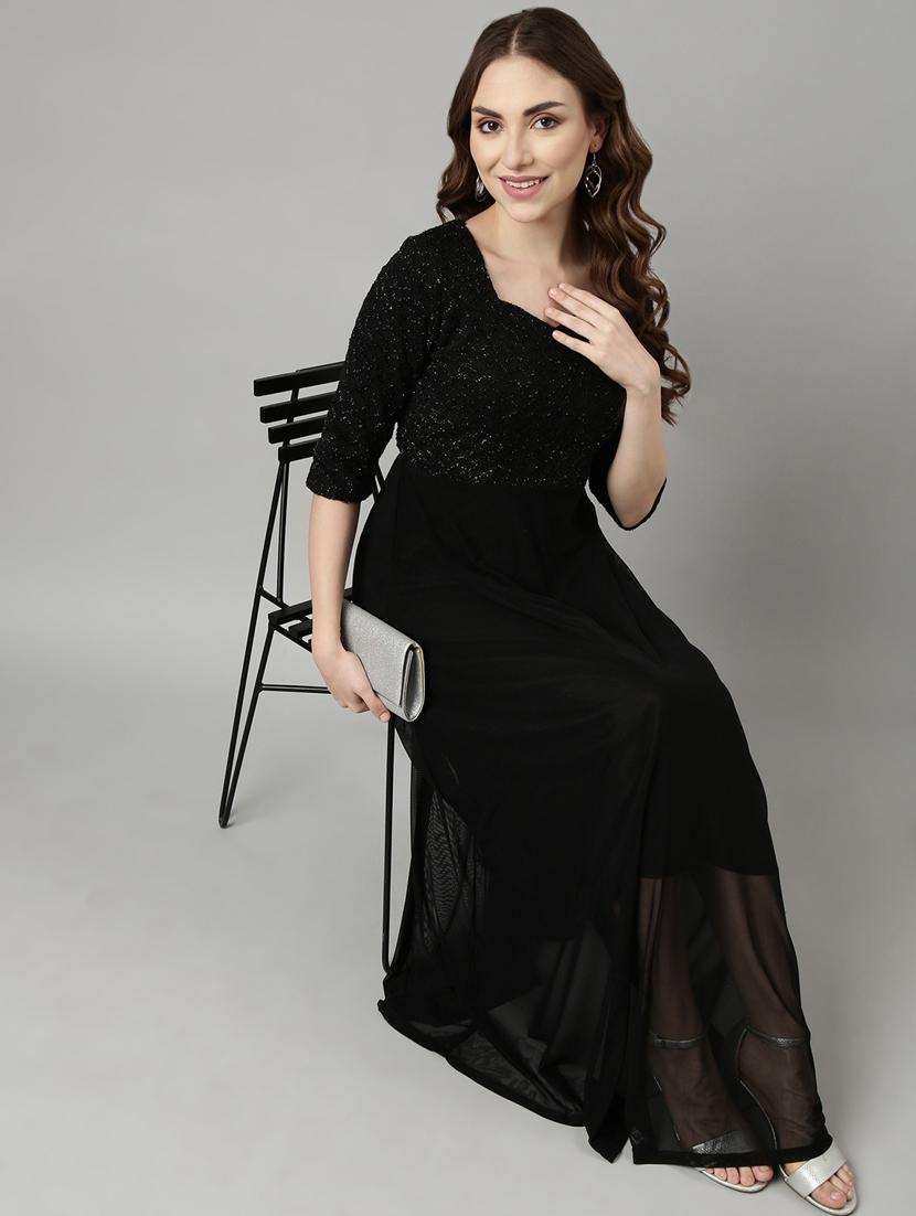 black self design detailed dress - 20958819 - Standard Image - 4