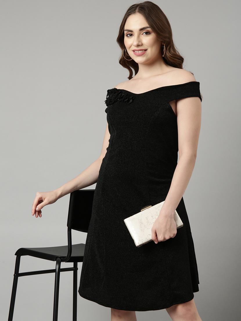 solid black detailed a-line dress - 20958820 - Standard Image - 4