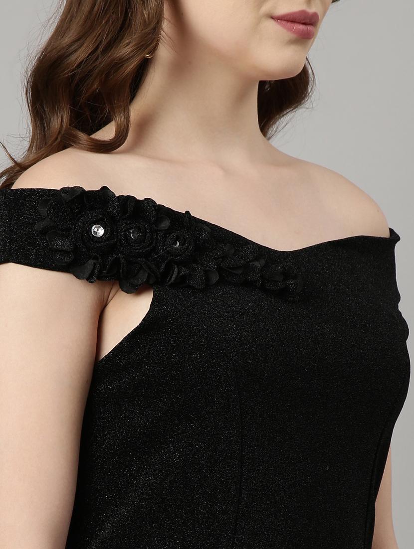 solid black detailed a-line dress - 20958820 - Standard Image - 6
