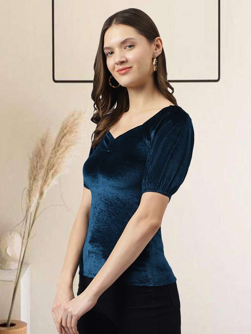 women teal solid straight top - 20960390 -  Standard Image - 1