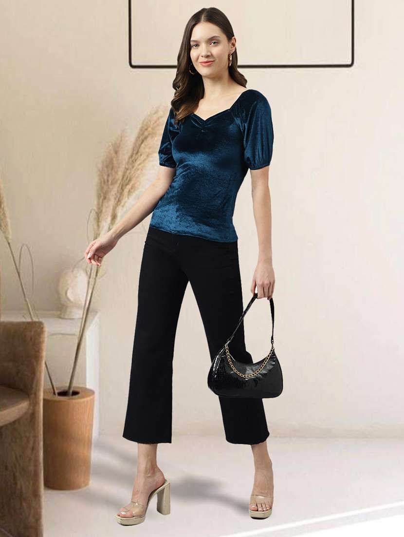 women teal solid straight top - 20960390 -  Standard Image - 4