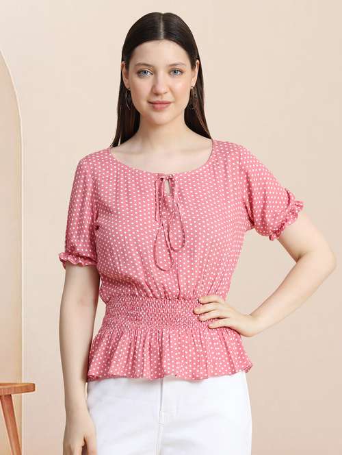 women pink polka dot peplum top - 20960391 -  Standard Image - 0
