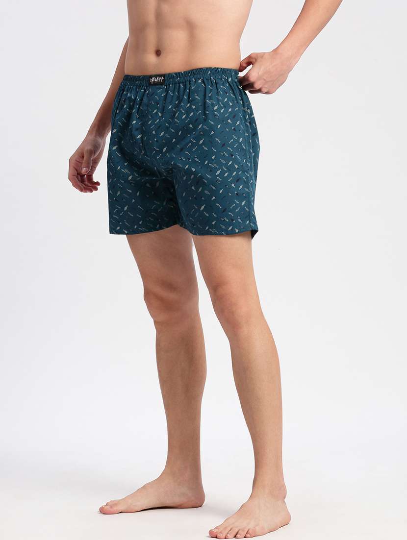men teal printed boxer - 20960524 -  Standard Image - 1