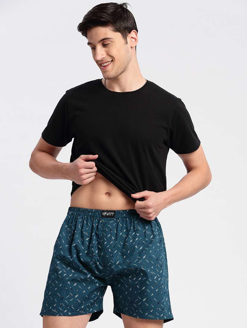 men teal printed boxer - 20960524 -  Standard Image - 4