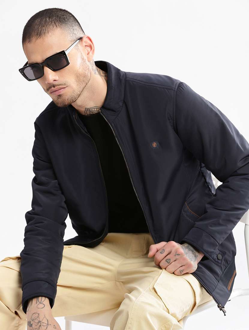 solid navy blue casual jacket - 20960536 - Standard Image - 4