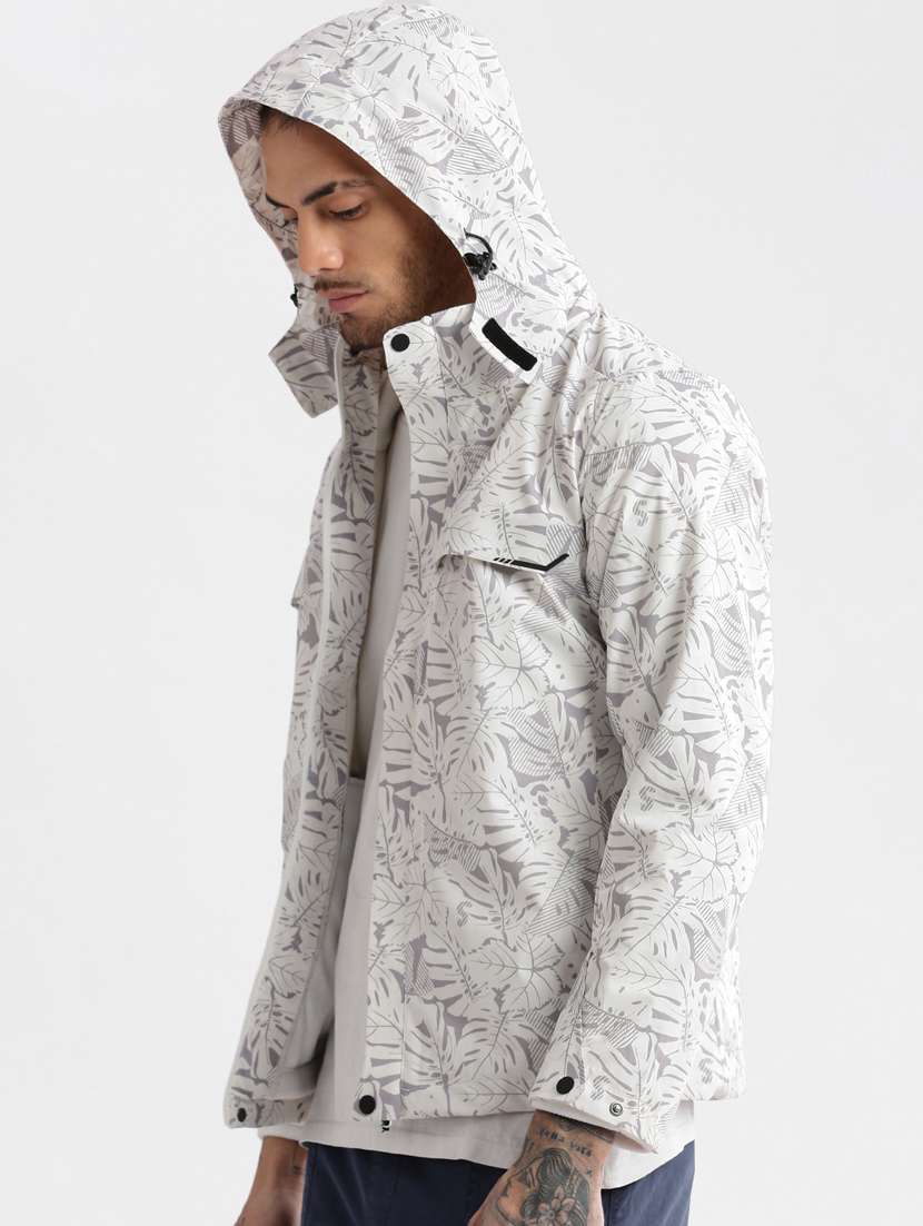 white printed detailed casual jacket with sweatshirt - 20960547 -  Standard Image - 1