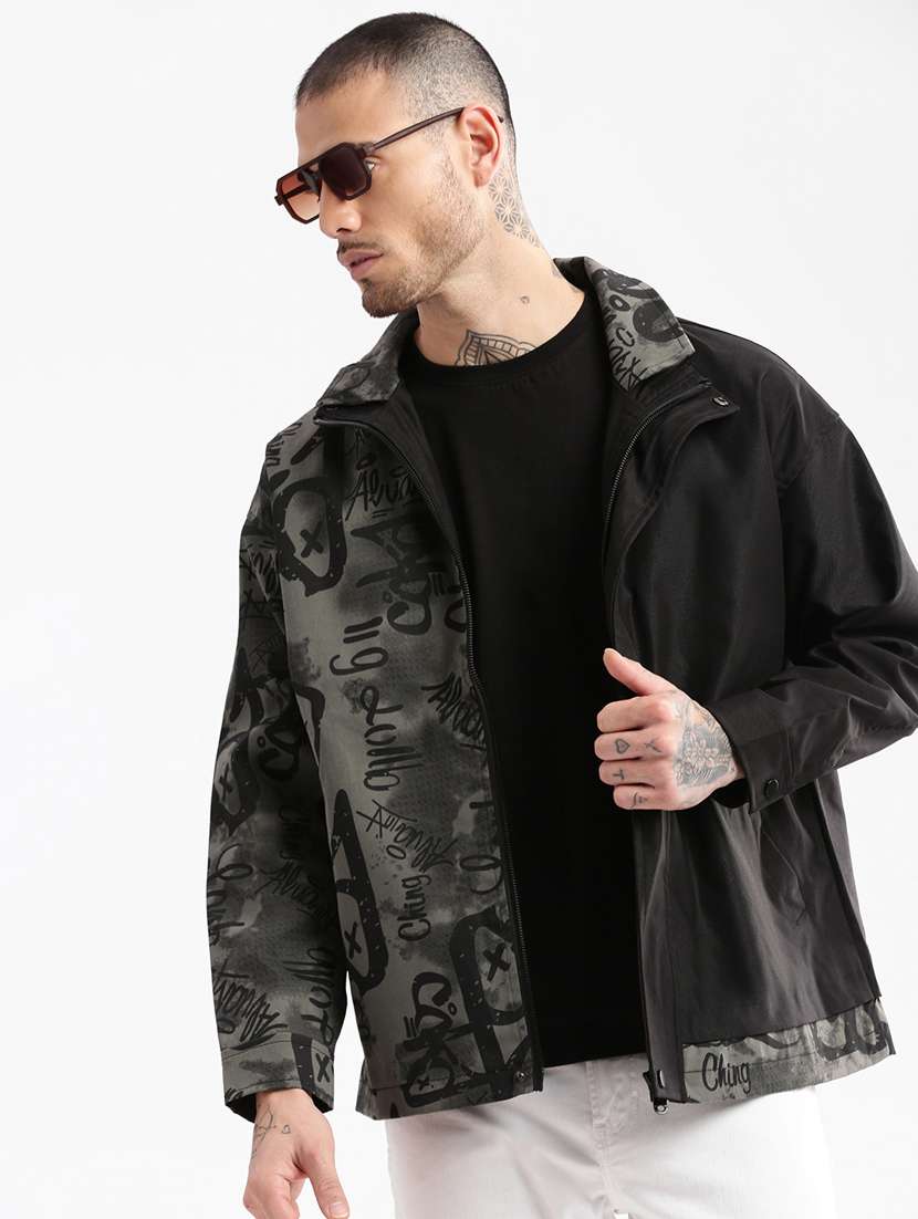 black printed detailed casual jacket - 20960550 -  Standard Image - 4