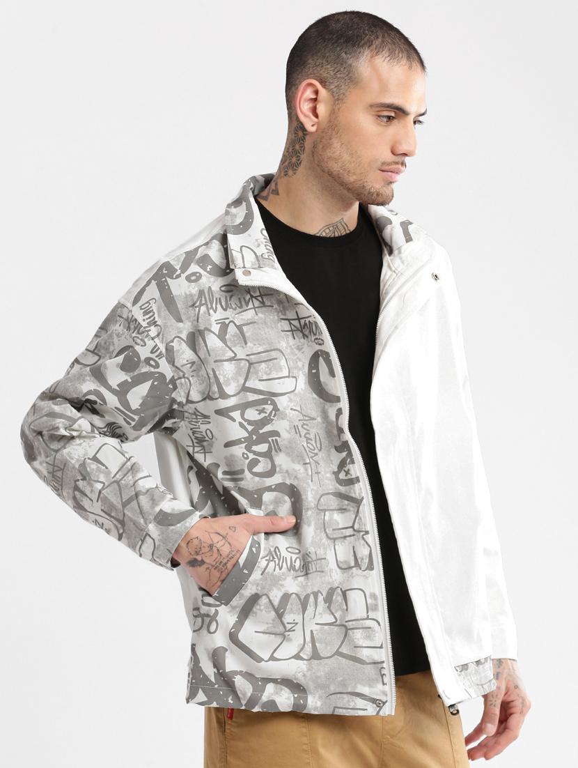 white printed detailed casual jacket - 20960551 - Standard Image - 1