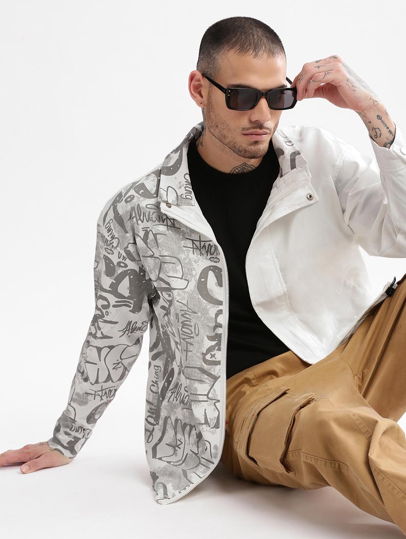white printed detailed casual jacket - 20960551 - Standard Image - 4