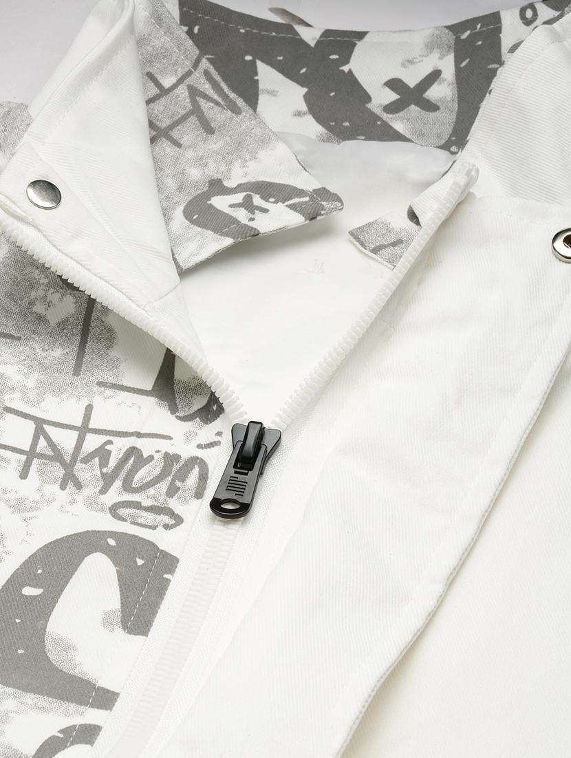 white printed detailed casual jacket - 20960551 - Standard Image - 6