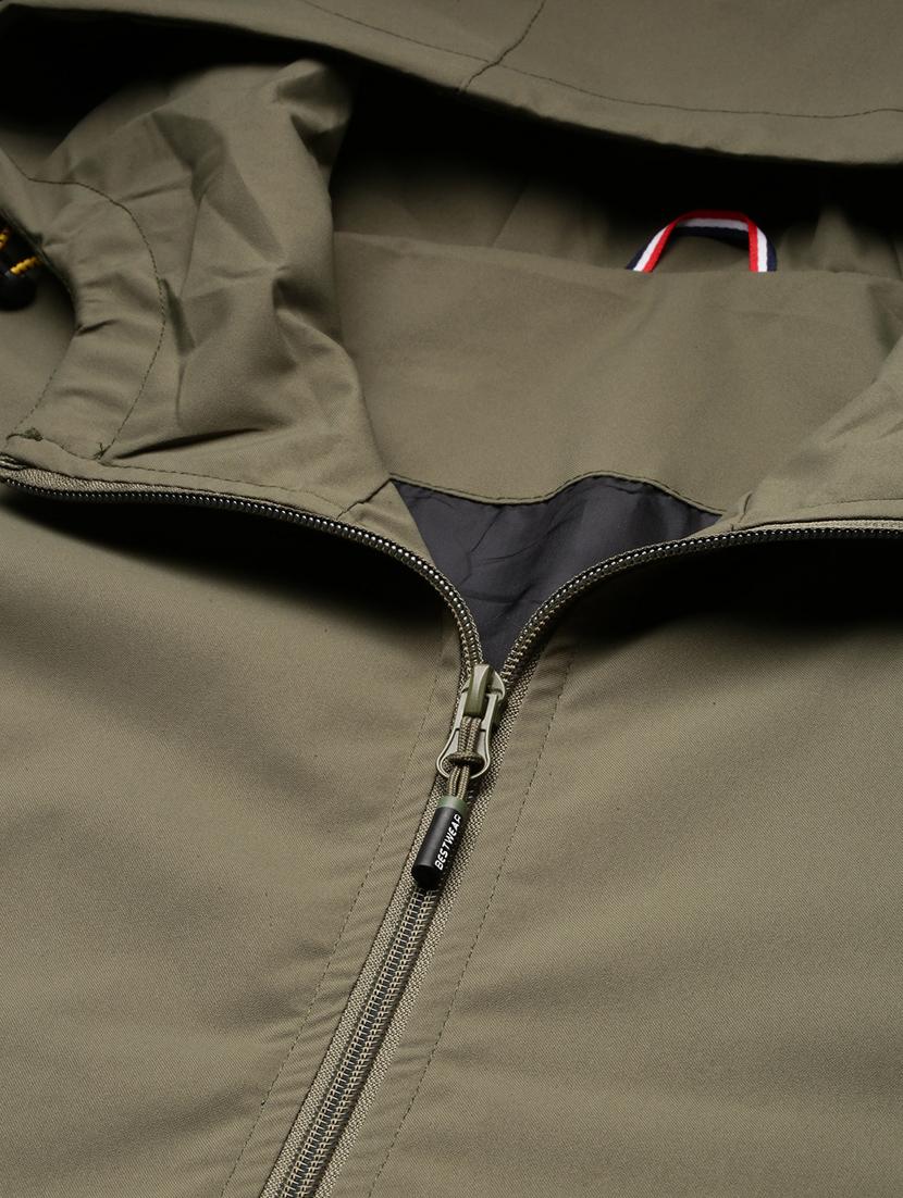 solid olive green detailed casual hooded jacket - 20960557 - Standard Image - 6