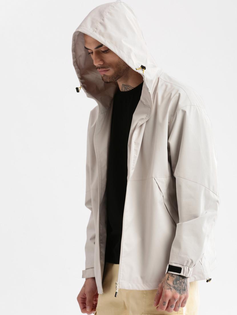 solid cream detailed casual hooded jacket - 20960559 - Standard Image - 1