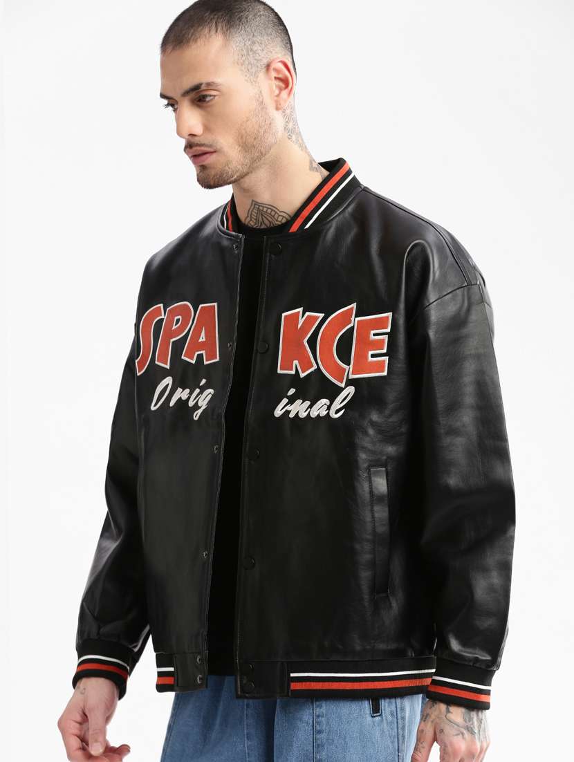 black typographic printed detailed casual jacket - 20960565 - Standard Image - 1