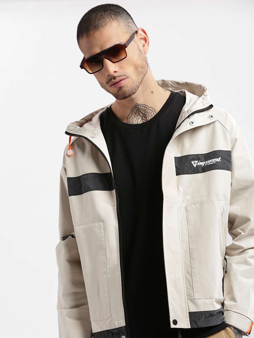 cream printed detailed casual hooded jacket - 20960571 -  Standard Image - 4