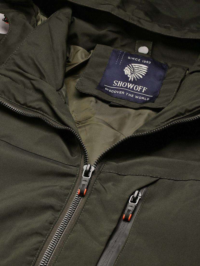 solid olive green detailed hooded casual jacket - 20960578 -  Standard Image - 6