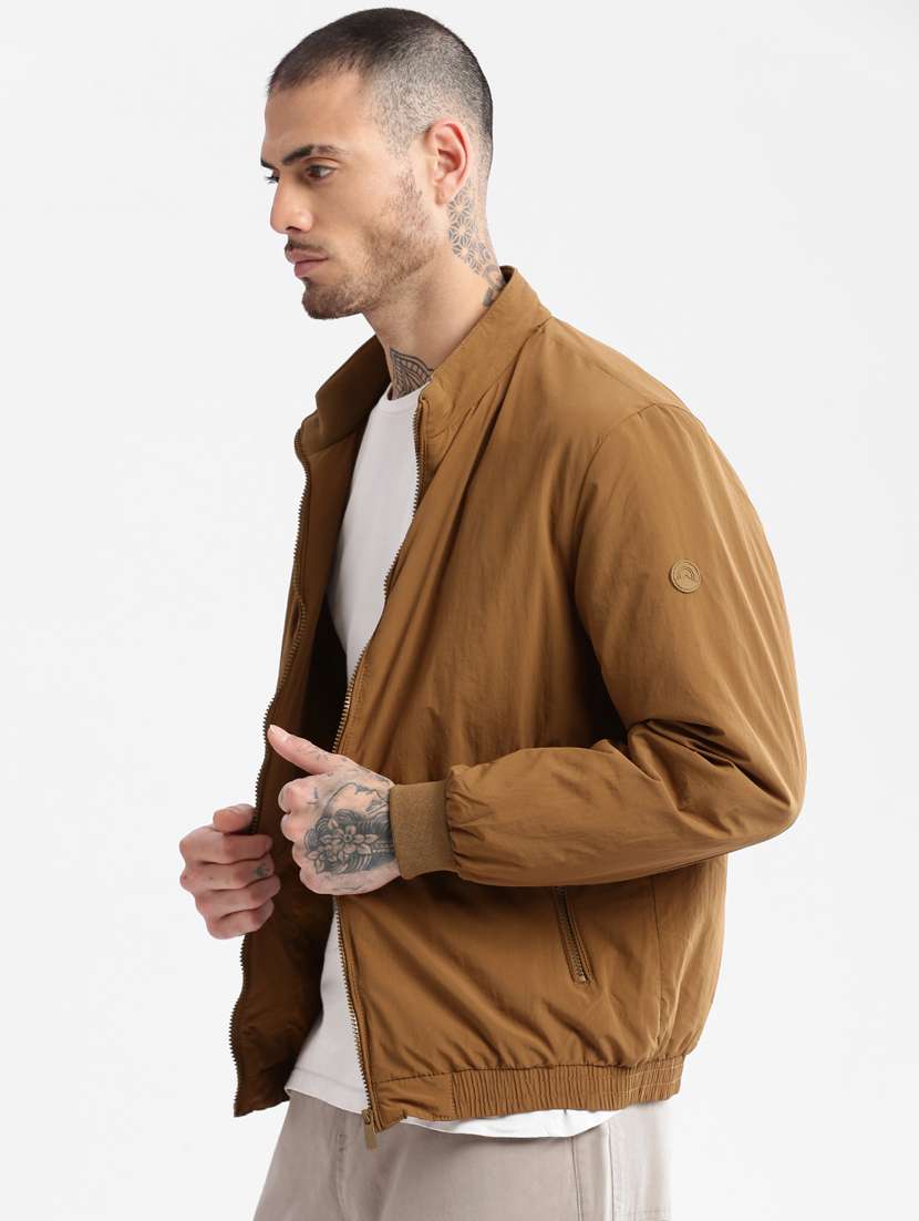 solid brown detailed casual jacket - 20960580 -  Standard Image - 1