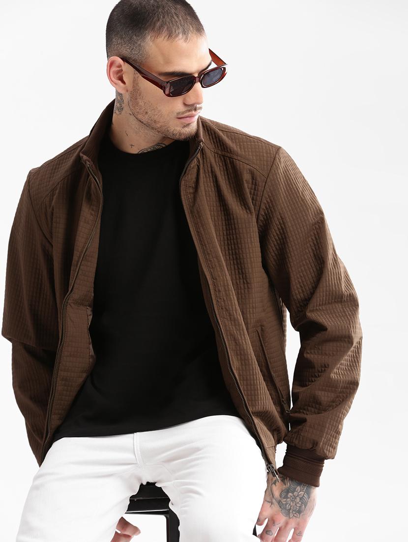 brown self design detailed casual jacket - 20960588 - Standard Image - 4