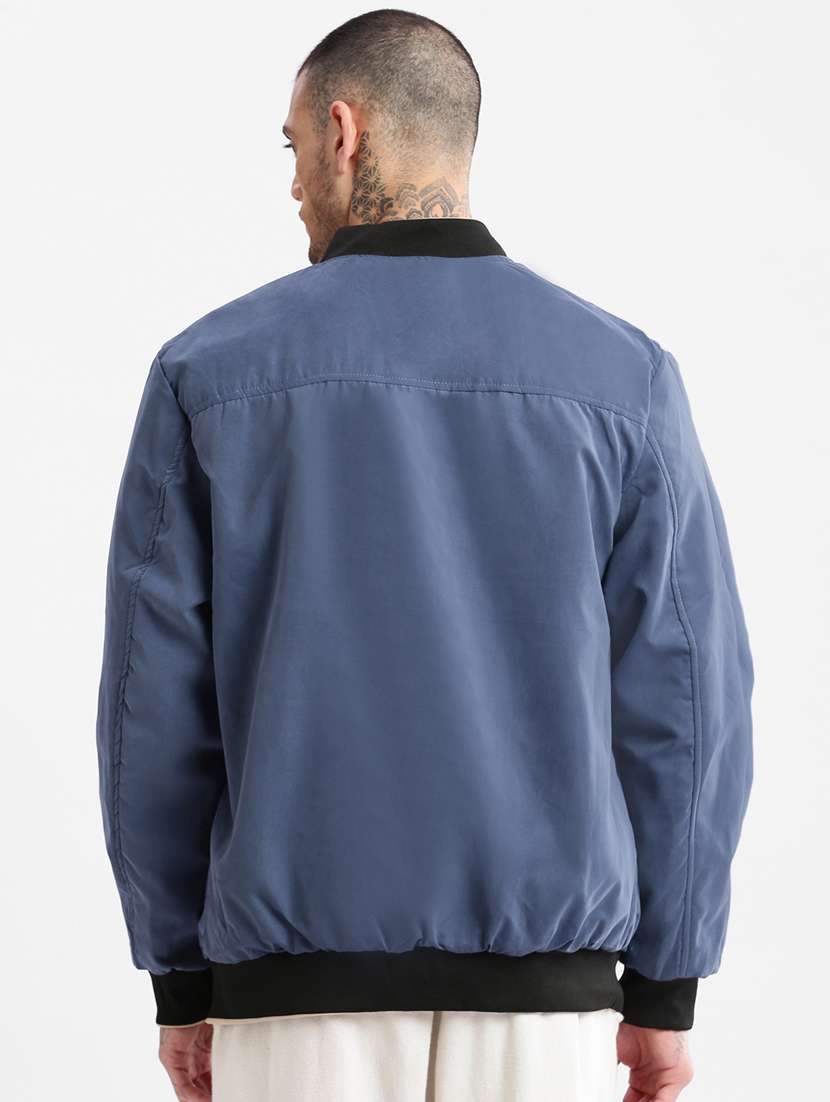 solid blue detailed casual reversible jacket - 20960590 - Standard Image - 4
