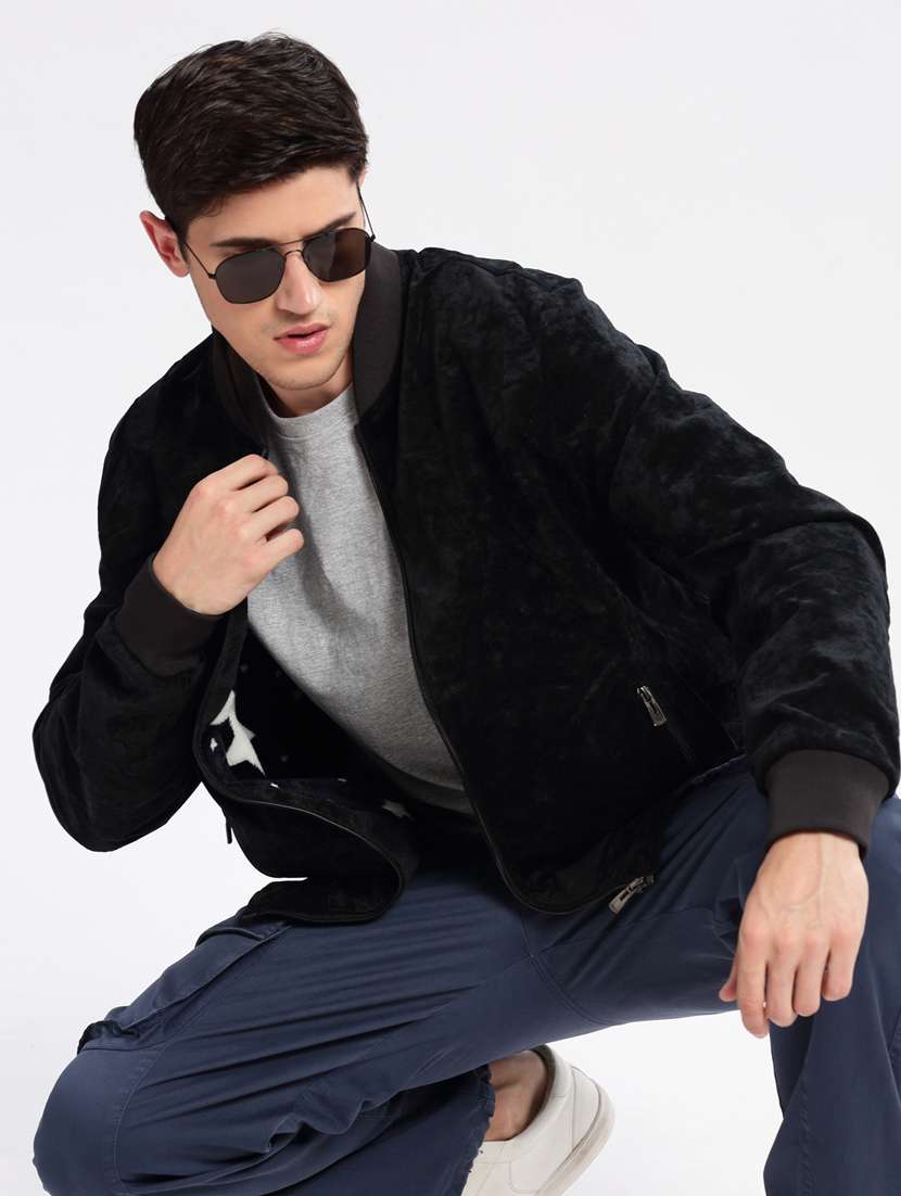 solid black detailed casual jacket - 20960591 - Standard Image - 4