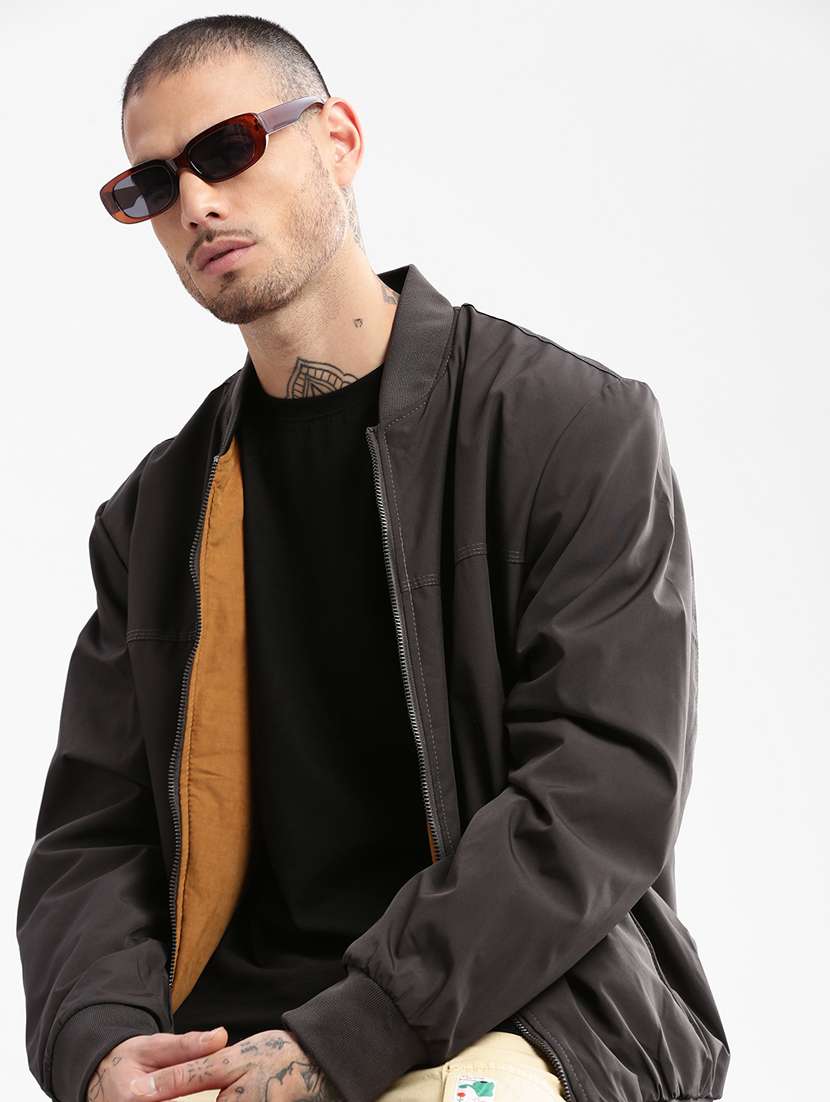 solid dark grey detailed casual reversible jacket - 20960593 -  Standard Image - 4