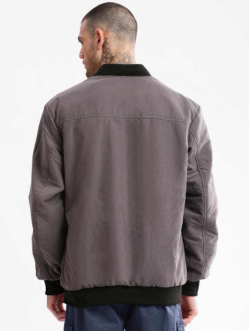 solid grey detailed casual reversible jacket - 20960594 -  Standard Image - 1